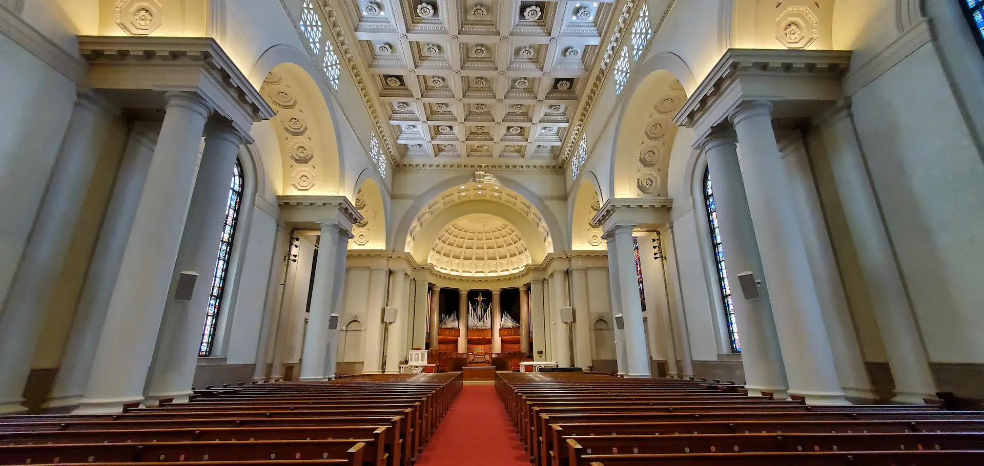National City Christian Church interior with altar and organ